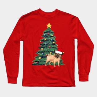 Cute Pug Christmas Tree Long Sleeve T-Shirt